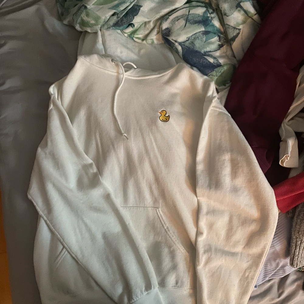 White Hoodie with Duck Embroidery